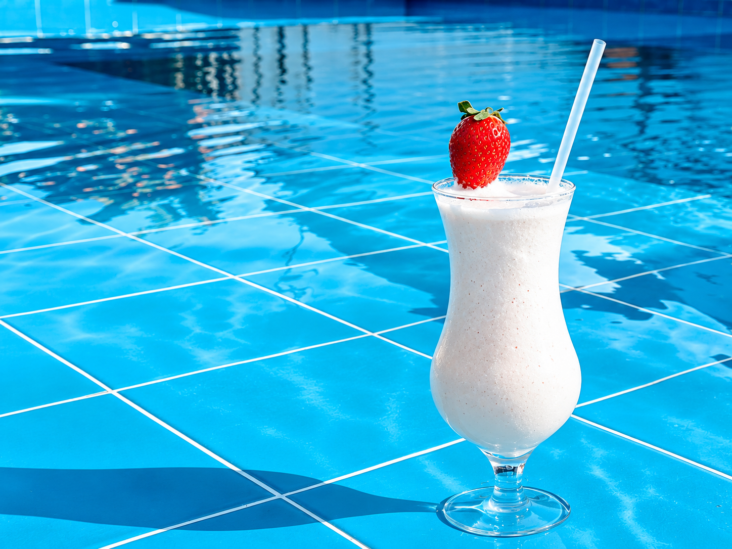 Taça de vitamina de morango à beira da piscina